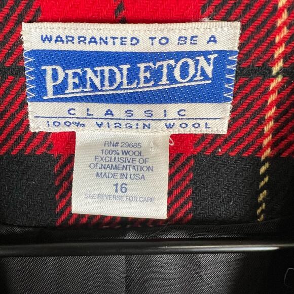 Pendleton Vintage Wool Plaid Red Black Blazer Jacket Holiday Plus Size 16 - Picture 3 of 6